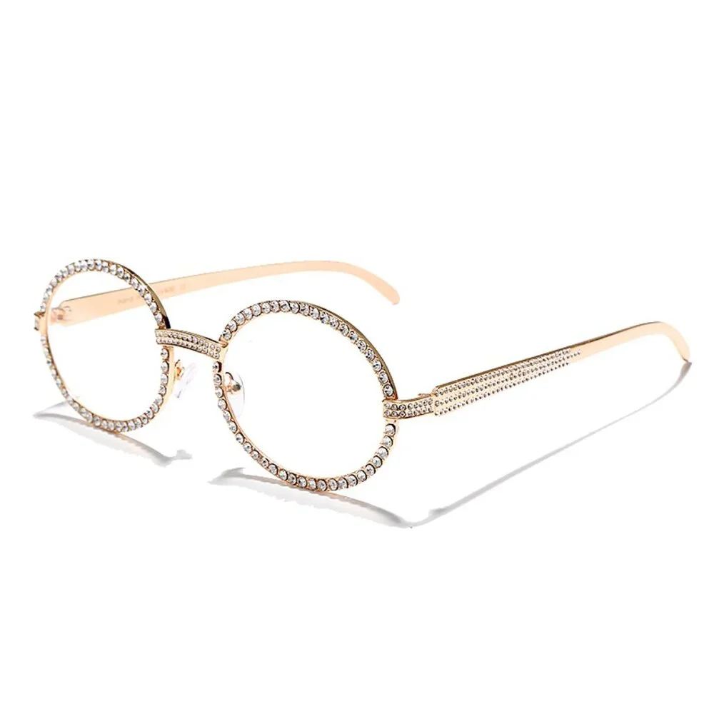Men Clear‎ Sunglasses Classic Gold Shades Eye Glasses Iced Out Diamond Bling New